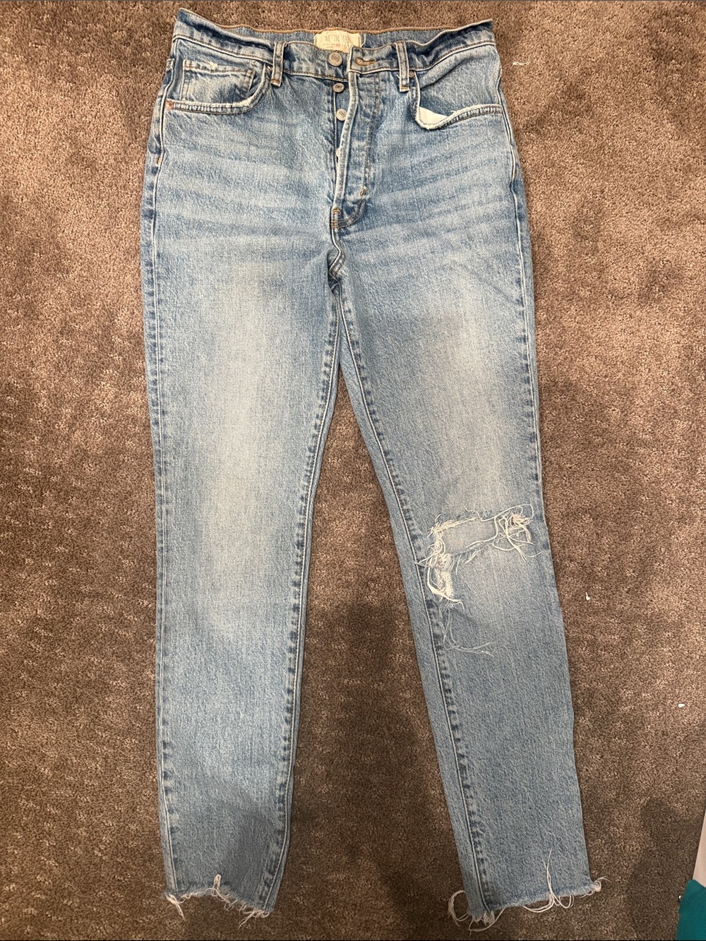 We The Free Light Blue Denim Jeans with Gold Stitching